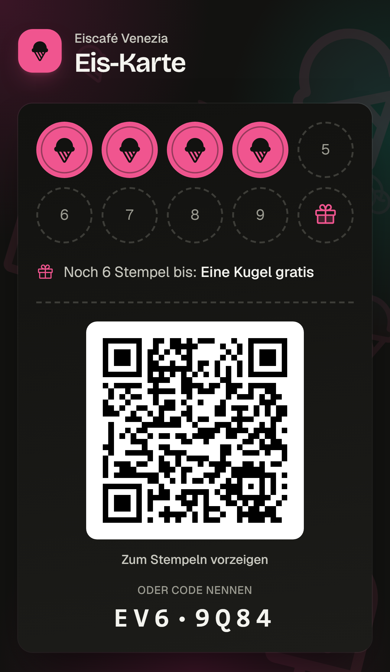 Dieselbe Kundenkarte im dunklen Design
